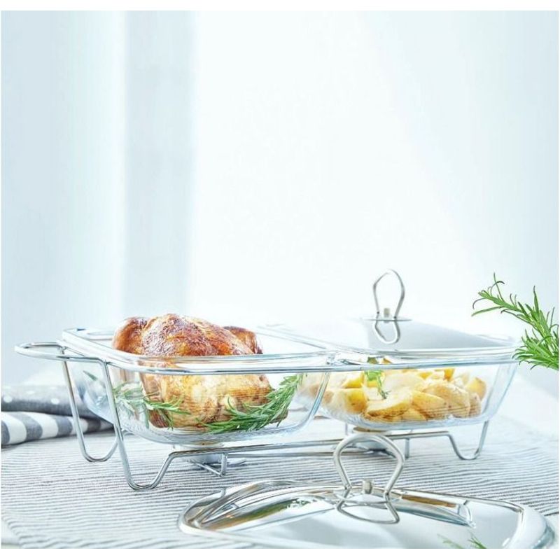 Casa si Gradina - Bucatarie si vesela - Vase pentru gatit - Vase termorezistente - Vas termorezistent cu incalzitor 2 x 2.5 L, suport si capac argintiu, chafing dish, AMBITION Helios - Infinity.ro