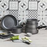 Casa si Gradina - Bucatarie si vesela - Vase pentru gatit - Tigai si seturi - Set tigai si oala cu maner detasabiL, 4 piese, invelis Qualum Basic Stone, AMBITION Silverstone - Infinity.ro