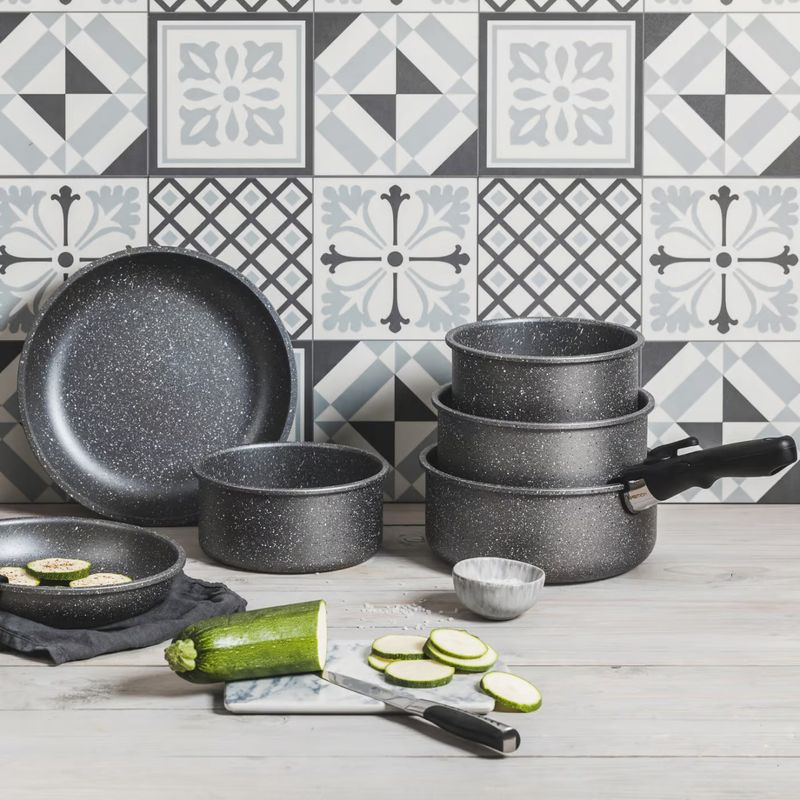Casa si Gradina - Bucatarie si vesela - Vase pentru gatit - Tigai si seturi - Set tigai si oala cu maner detasabiL, 4 piese, invelis Qualum Basic Stone, AMBITION Silverstone - Infinity.ro