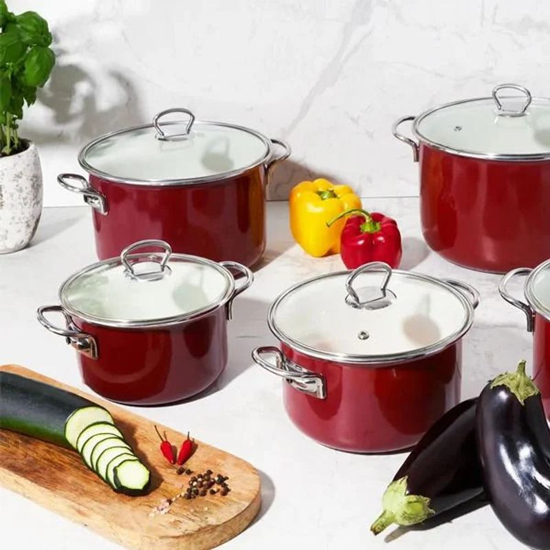 Casa si Gradina - Bucatarie si vesela - Vase pentru gatit - Oale si cratite - Oala emailata cu capac EMALIA OLKUSZ Optimum, 2.6 L, 20 cm, visiniu - Infinity.ro