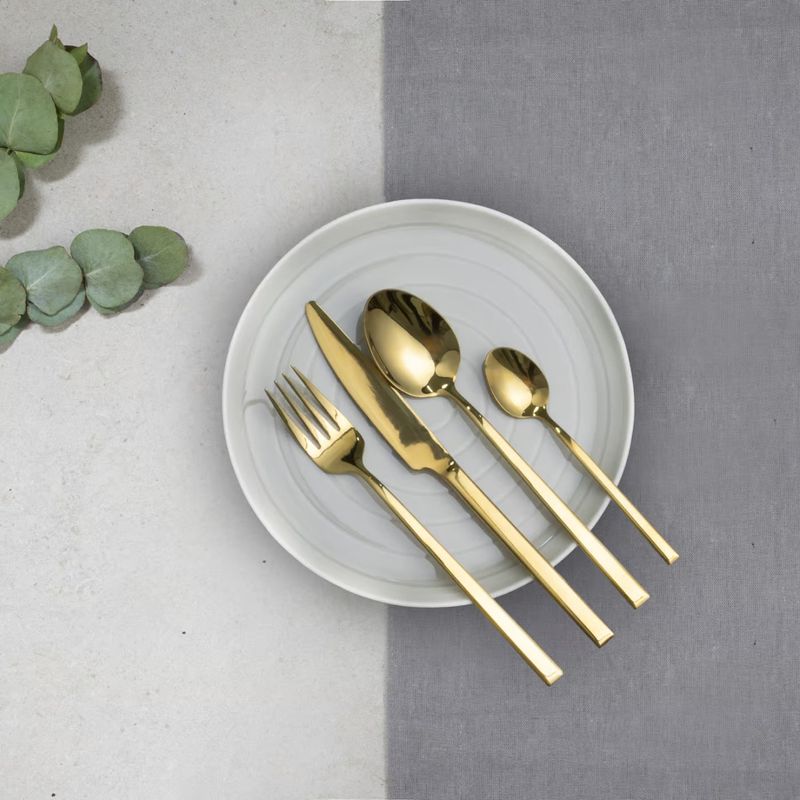 Casa si Gradina - Bucatarie si vesela - Vesela si tacamuri - Tacamuri si seturi - Set tacamuri inox, 24 piese, 6 persoane, auriu, AMBITION Como - Infinity.ro