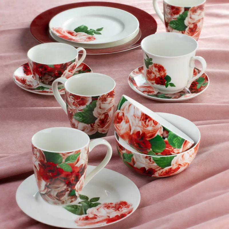 Casa si Gradina/Bucatarie si vesela/Vesela si tacamuri/Servicii de masa - Set servire ceai sau cafea, 12 piese, 6 persoane, portelan, AMBITION Peony - Infinity.ro