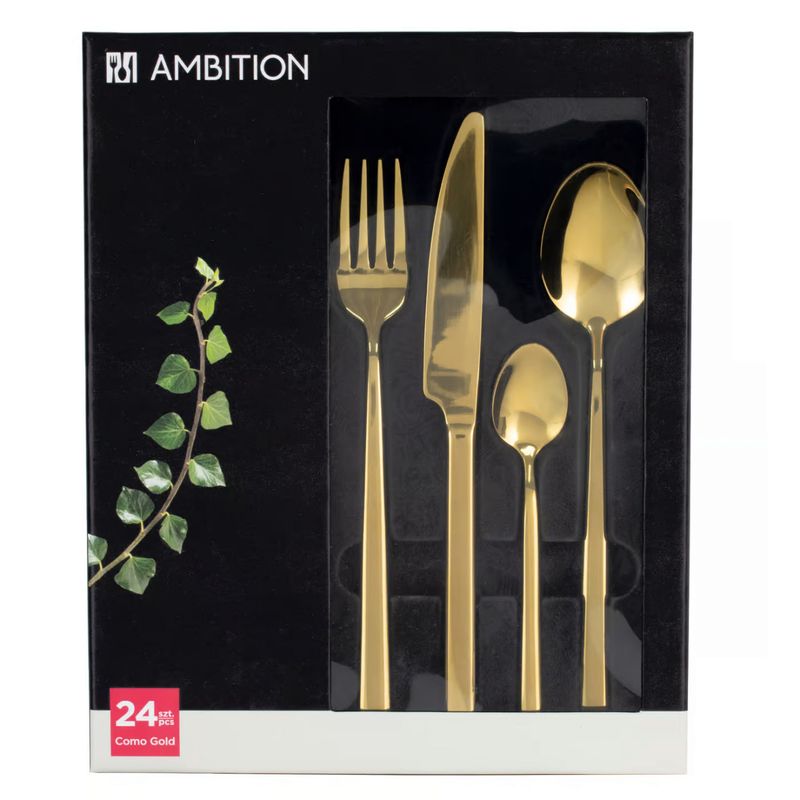 Casa si Gradina - Bucatarie si vesela - Vesela si tacamuri - Tacamuri si seturi - Set tacamuri inox, 24 piese, 6 persoane, auriu, AMBITION Como - Infinity.ro
