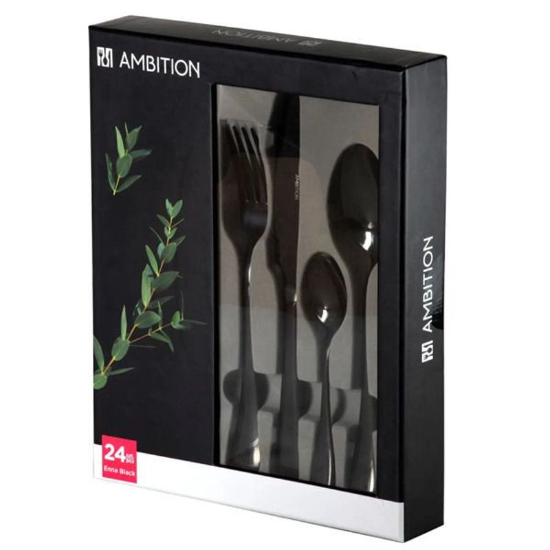 Casa si Gradina - Bucatarie si vesela - Vesela si tacamuri - Tacamuri si seturi - Set tacamuri inox, 24 piese, 6 persoane, negru, AMBITION Enna - Infinity.ro