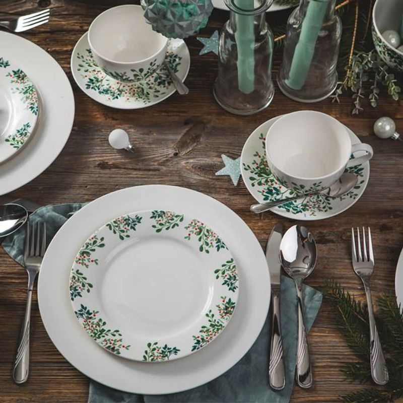 Casa si Gradina - Bucatarie si vesela - Vesela si tacamuri - Servicii de masa - Set servire ceai sau cafea, 12 piese, 6 persoane, portelan, AMBITION Greenery - Infinity.ro
