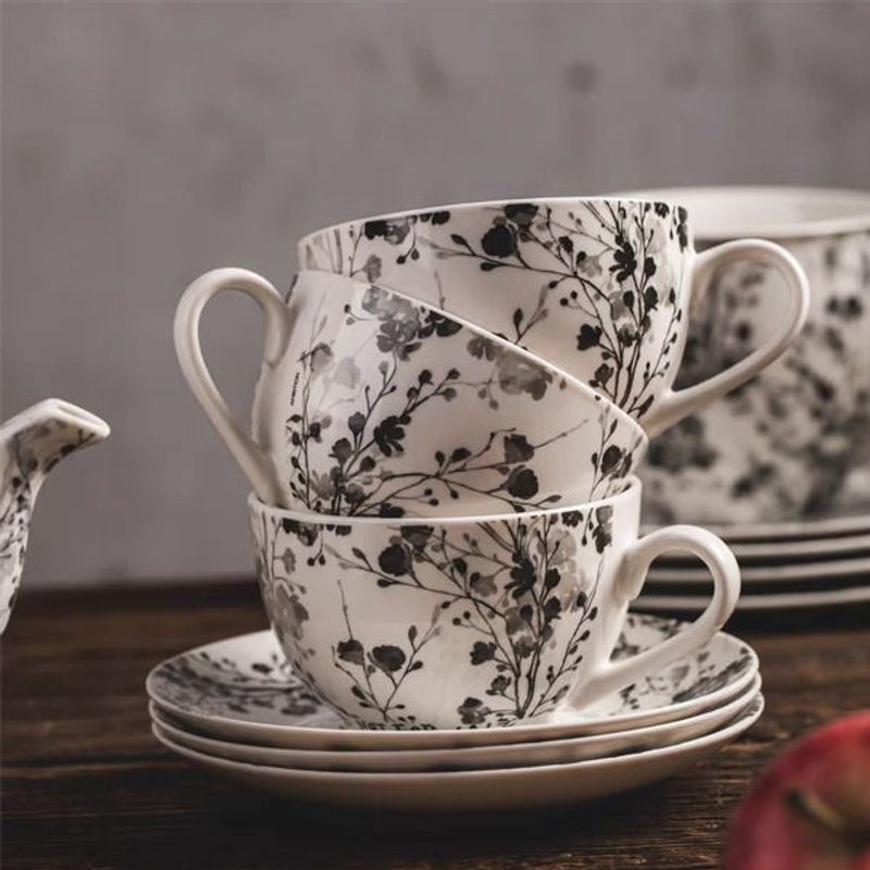 Casa si Gradina - Bucatarie si vesela - Vesela si tacamuri - Servicii de masa - Set servire ceai sau cafea, 12 piese, 6 persoane, portelan, AMBITION Black Nature - Infinity.ro