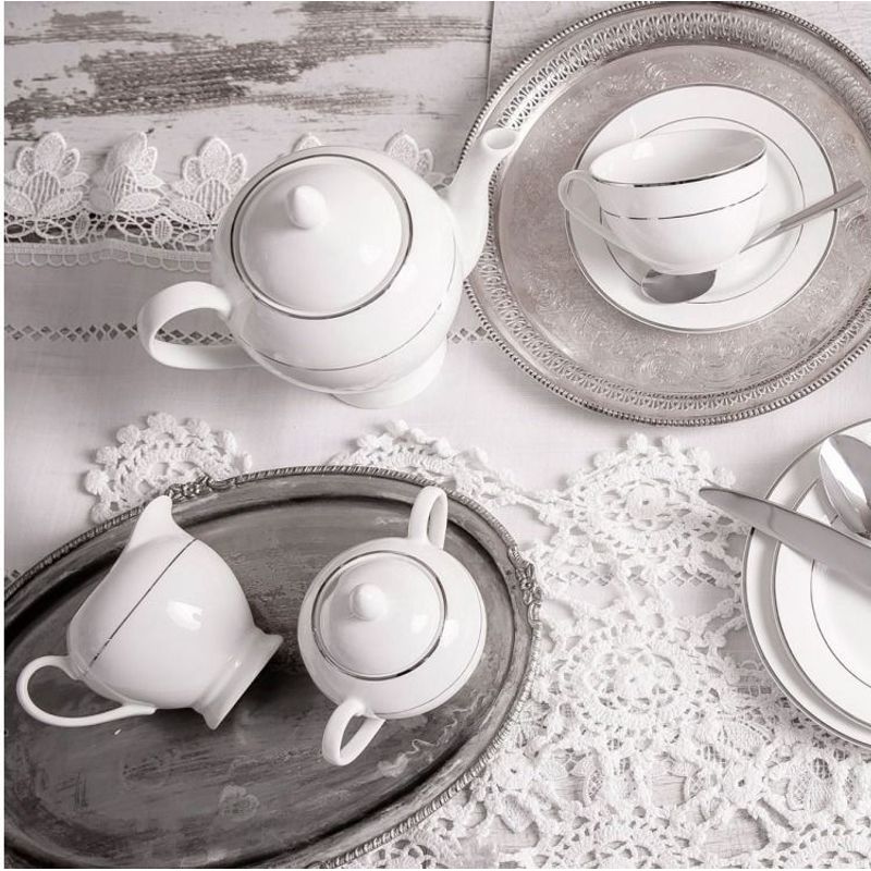 Casa si Gradina - Bucatarie si vesela - Vesela si tacamuri - Servicii de masa - Set servire ceai sau cafea, 12 piese, 6 persoane, portelan, AMBITION Aura Silver - Infinity.ro