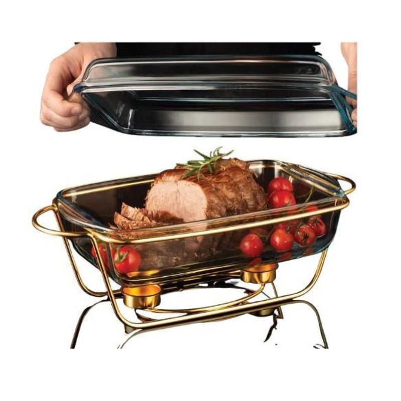 Casa si Gradina - Bucatarie si vesela - Vase pentru gatit - Vase termorezistente - Vas termorezistent cu incalzitor 3.9 L, suport auriu, chafing dish, AMBITION Saule - Infinity.ro