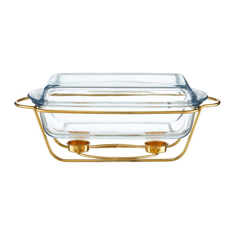 Casa si Gradina - Bucatarie si vesela - Vase pentru gatit - Vase termorezistente - Vas termorezistent cu incalzitor 3.9 L, suport auriu, chafing dish, AMBITION Saule - Infinity.ro