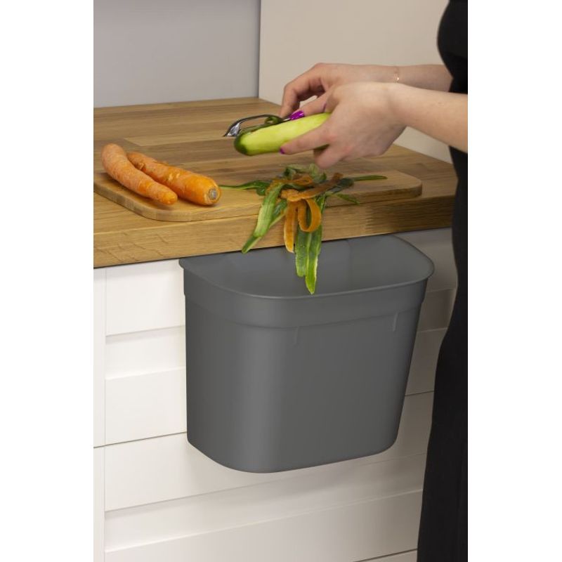 Casa si Gradina - Mobilier - Organizare si depozitare - Cosuri de gunoi - Cos de gunoi atasabil de dulap, 10 L, plastic, gri, DOMOTTI Monti - Infinity.ro
