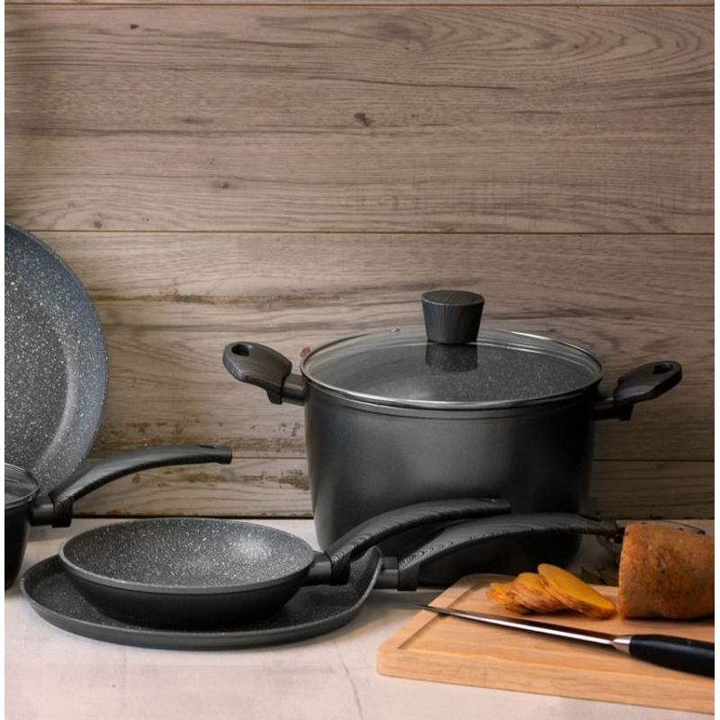 Casa si Gradina - Bucatarie si vesela - Vase pentru gatit - Oale si cratite - Oala cu capac 24 cm, 4.1 L, invelis Qualum Basic Stone, AMBITION Loft - Infinity.ro