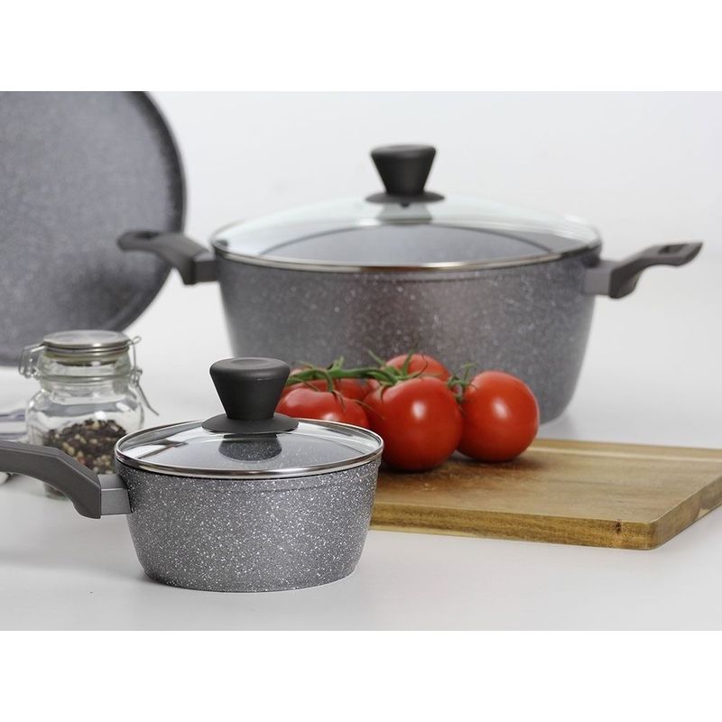 Casa si Gradina - Bucatarie si vesela - Vase pentru gatit - Oale si cratite - Oala cu capac AMBITION Silverstone, 24 cm, 4.1 L, invelis Qualum Basic Stone - Infinity.ro