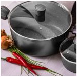 Casa si Gradina - Bucatarie si vesela - Vase pentru gatit - Oale si cratite - Oala cu capac 24 cm, 4.1 L, invelis Qualum Basic Stone, AMBITION Loft - Infinity.ro