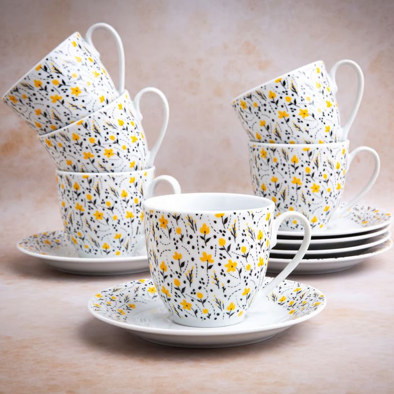 Casa si Gradina - Bucatarie si vesela - Vesela si tacamuri - Servicii de masa - Set servire ceai sau cafea, 12 piese, 6 persoane, portelan, DOMOTTI Amarillo - Infinity.ro