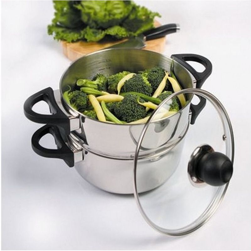 Casa si Gradina - Bucatarie si vesela - Vase pentru gatit - Oale si cratite - Oala inox cu capac si steamer 20 cm, 1.5 L, 3 piese, AMBITION Vikos - Infinity.ro