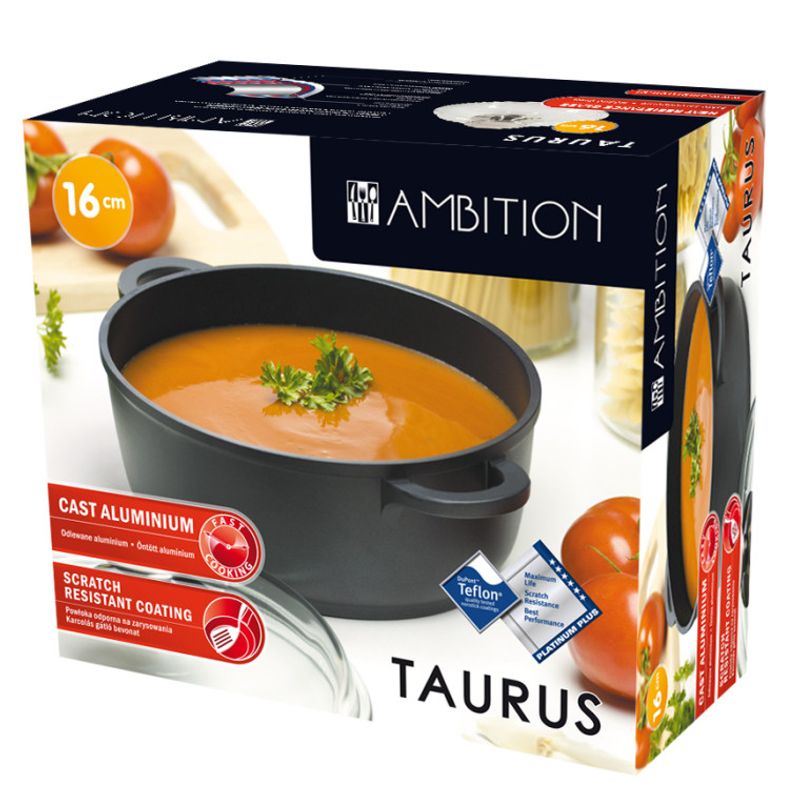 Casa si Gradina - Bucatarie si vesela - Vase pentru gatit - Oale si cratite - Oala cu capac 16 cm, 1.5 L, invelis Teflon Platinum Plus, AMBITION Taurus - Infinity.ro
