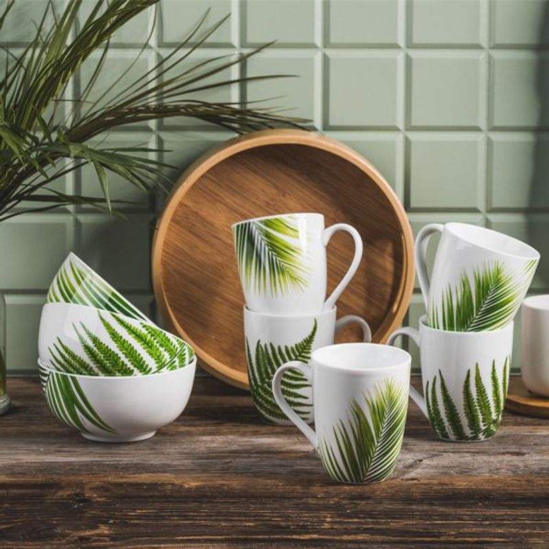 Casa si Gradina - Bucatarie si vesela - Vesela si tacamuri - Farfurii si boluri - Bol portelan salata 14 cm, model palmier, AMBITION Pura Vida - Infinity.ro