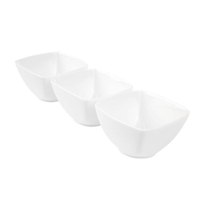 Casa si Gradina - Bucatarie si vesela - Vesela si tacamuri - Farfurii si boluri - Set 3 boluri patratoase 8.25 cm, portelan alb, AMBITION Salsa - Infinity.ro