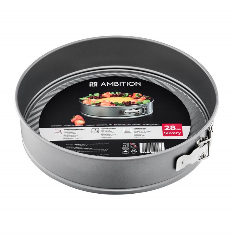 Casa si Gradina - Bucatarie si vesela - Vase pentru gatit - Tavi copt - Forma tort 28 cm, baza detasabila, invelis antiaderent, otel, AMBITION Silvery - Infinity.ro