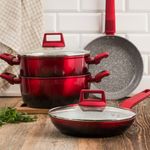 Casa si Gradina - Bucatarie si vesela - Vase pentru gatit - Tigai si seturi - Tigaie universala 20 cm, invelis Qualum Ceramic Stone Edition, AMBITION Ombre Red - Infinity.ro