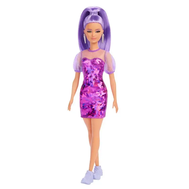 Jucarii, Copii si Bebe - Jucarii si jocuri - Papusi si accesorii - Papusi - Papusa barbie fashionista cu par mov cu rochie cu umeri bufanti - Infinity.ro