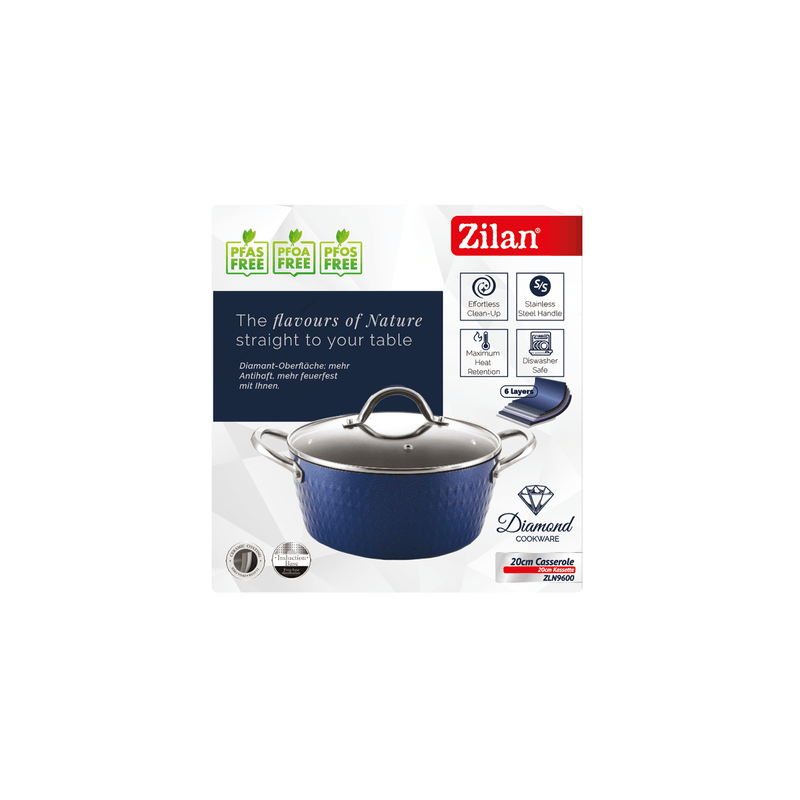 Casa si Gradina - Bucatarie si vesela - Vase pentru gatit - Oale si cratite - Oala cu capac Zilan ZLN9600 diamond, cu baza de inductie, ceramica si inox, usor de spalat, 20 cm - Infinity.ro