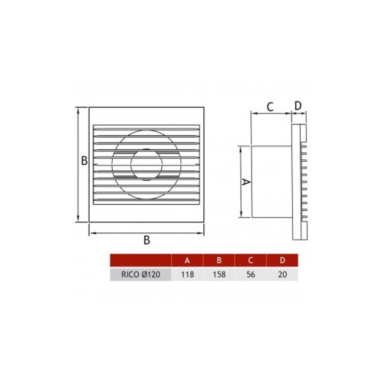 Casa si Gradina - Sanitare - Suporturi si accesorii baie - Sisteme de ventilatie - Ventilator baie 120WC, Plasa antiinsecte, debit 150 mC/h, Diametru Ø120 mm, 158 X 158 mm - Infinity.ro