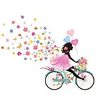 Casa si Gradina - Decoratiuni - Stickere decorative - Sticker decorativ, Fata pe bicicleta cu fluturi, 90 cm, 1141STK-1 - Infinity.ro