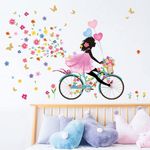 Casa si Gradina - Decoratiuni - Stickere decorative - Sticker decorativ, Fata pe bicicleta cu fluturi, 90 cm, 1141STK-1 - Infinity.ro