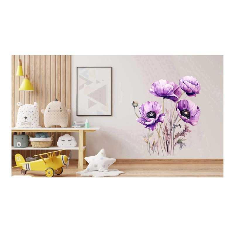Casa si Gradina - Decoratiuni - Stickere decorative - Sticker decorativ, Buchet de Flori Maci, Mov, 65 cm, 1350STK-2 - Infinity.ro