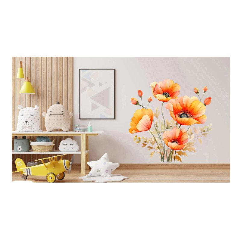Casa si Gradina - Decoratiuni - Stickere decorative - Sticker decorativ, Buchet de Flori Maci, Portocaliu, 61 cm, 1350STK-5 - Infinity.ro