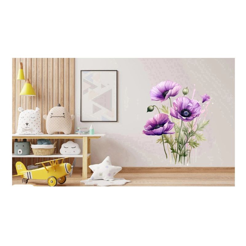 Casa si Gradina - Decoratiuni - Stickere decorative - Sticker decorativ, Buchet de Flori Maci, Mov, 74 cm, 1350STK-3 - Infinity.ro