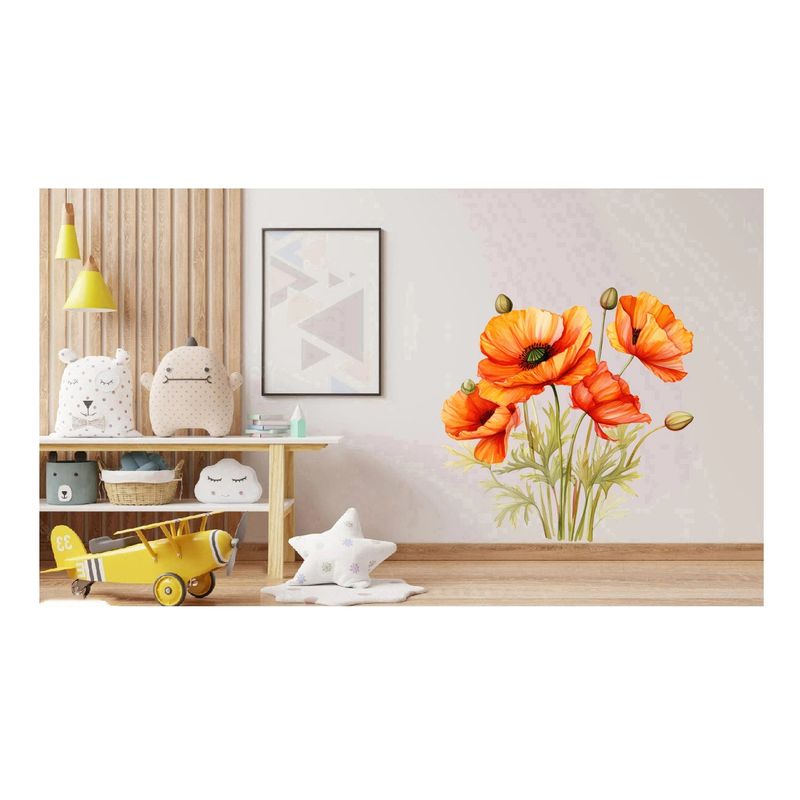 Casa si Gradina - Decoratiuni - Stickere decorative - Sticker decorativ, Buchet de Flori Maci, Portocaliu, 61 cm, 1350STK-4 - Infinity.ro