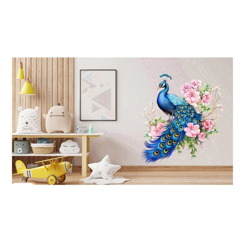 Casa si Gradina - Decoratiuni - Stickere decorative - Sticker decorativ, Paun, Multicolor, 64 cm, 1345STK-7 - Infinity.ro