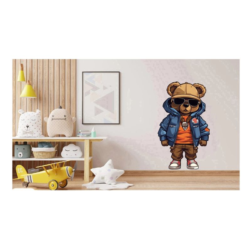 Casa si Gradina - Decoratiuni - Stickere decorative - Sticker decorativ, Teddy Hip Hop, Albastru, 90 cm, 1332STK-8 - Infinity.ro