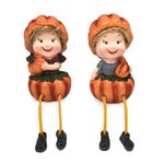 Casa si Gradina - Decoratiuni - Obiecte decorative - Accesorii decorative - Ornament decorativ, Fete cu par din paie si caciula in forma de dovleac si picioare atarnand, Portocaliu, 17 cm, 1146H - Infinity.ro