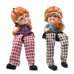 Casa si Gradina - Decoratiuni - Obiecte decorative - Accesorii decorative - Ornament decorativ, Copii cu par din paie si caciula in forma de dovleac si picioare atarnand, Portocaliu, 17 cm, 1144H - Infinity.ro