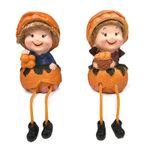 Casa si Gradina - Decoratiuni - Obiecte decorative - Accesorii decorative - Ornament decorativ, Fete cu par din paie si caciula in forma de portocala si picioare atarnand, Portocaliu, 17 cm, 1147H - Infinity.ro