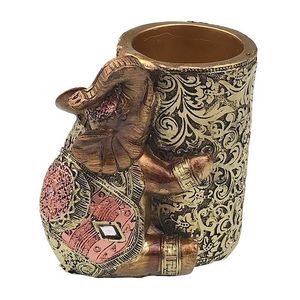 Statueta decorativa in forma de elefant cu suport pentru pixuri, Auriu, 11 cm, 1105H
