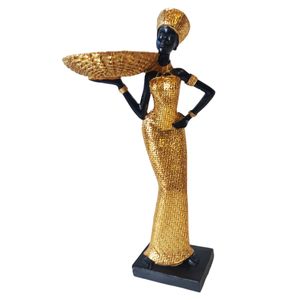 Ornament decorativ, Africana cu suport pentru bijuterii, Auriu, 32 cm, XC222306