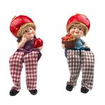 Casa si Gradina - Decoratiuni - Obiecte decorative - Accesorii decorative - Ornament decorativ, Copii cu par din paie si caciula in forma de capsuna si picioare atarnand, Rosu, 17 cm, 1142H - Infinity.ro