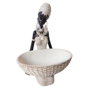 Ornament decorativ, Africana cu suport pentru bijuterii, Alb, 24 cm, 222301S