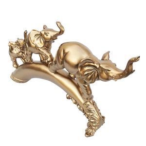 Statueta decorativa Elefanti pe corn de fildes, Auriu, 36 cm, 208H