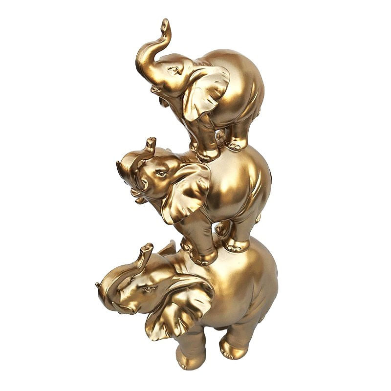 Casa si Gradina - Decoratiuni - Obiecte decorative - Accesorii decorative - Statueta decorativa Elefanti suprapusi, Auriu, 38 cm, 209H - Infinity.ro