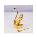Casa si Gradina - Bucatarie si vesela - Ustensile bucatarie - Polonice, linguri si clesti de bucatarie - Set 6 lingurite cu suport Lebada, Luxury Gold, 14 cm, A13834 - Infinity.ro