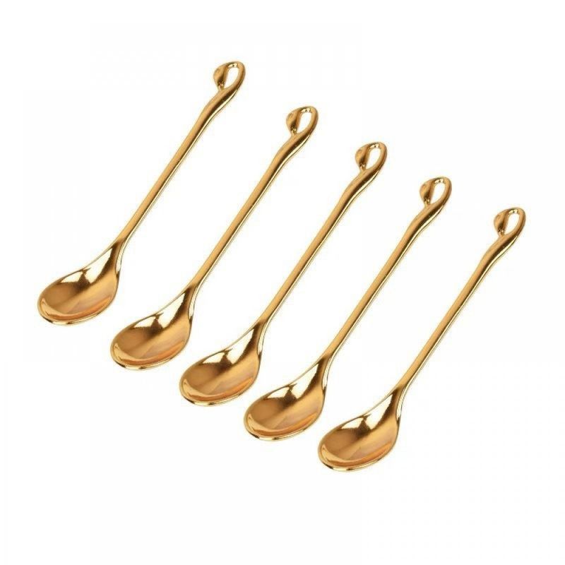 Casa si Gradina - Bucatarie si vesela - Ustensile bucatarie - Polonice, linguri si clesti de bucatarie - Set 6 lingurite cu suport Lebada, Luxury Gold, 14 cm, A13834 - Infinity.ro