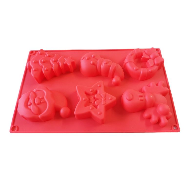 Casa si Gradina - Bucatarie si vesela - Ustensile bucatarie - Forme prajituri - Forma silicon pentru prajituri, Tema Craciun, 6 cavitati, Rosu, 27 cm, 479COF - Infinity.ro