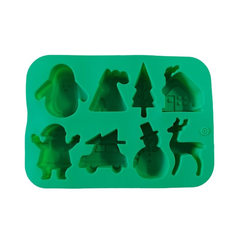 Casa si Gradina - Bucatarie si vesela - Ustensile bucatarie - Forme prajituri - Forma silicon pentru prajituri, Tema Craciun, 8 cavitati, Verde, 20 cm, 481COF - Infinity.ro