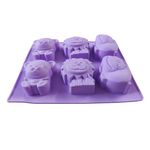 Casa si Gradina/Bucatarie si vesela/Ustensile bucatarie/Forme prajituri - Forma silicon pentru prajituri cu Animale, Urs, Leu, Hipopotam, 6 cavitati, Mov, 24 cm, 490COF - Infinity.ro