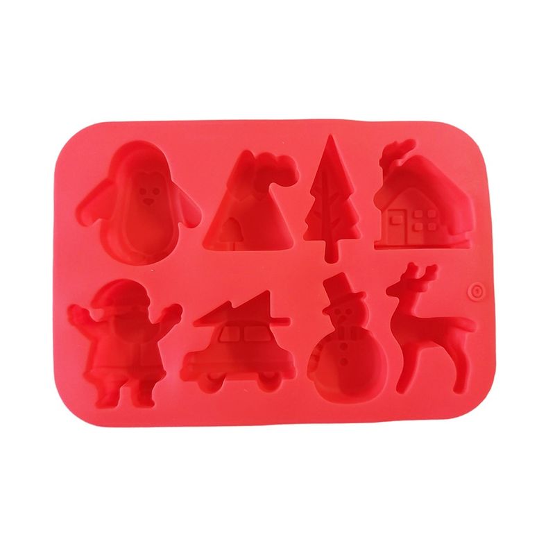 Casa si Gradina - Bucatarie si vesela - Ustensile bucatarie - Forme prajituri - Forma silicon pentru prajituri, Tema Craciun, 8 cavitati, Rosu, 20 cm, 483COF - Infinity.ro